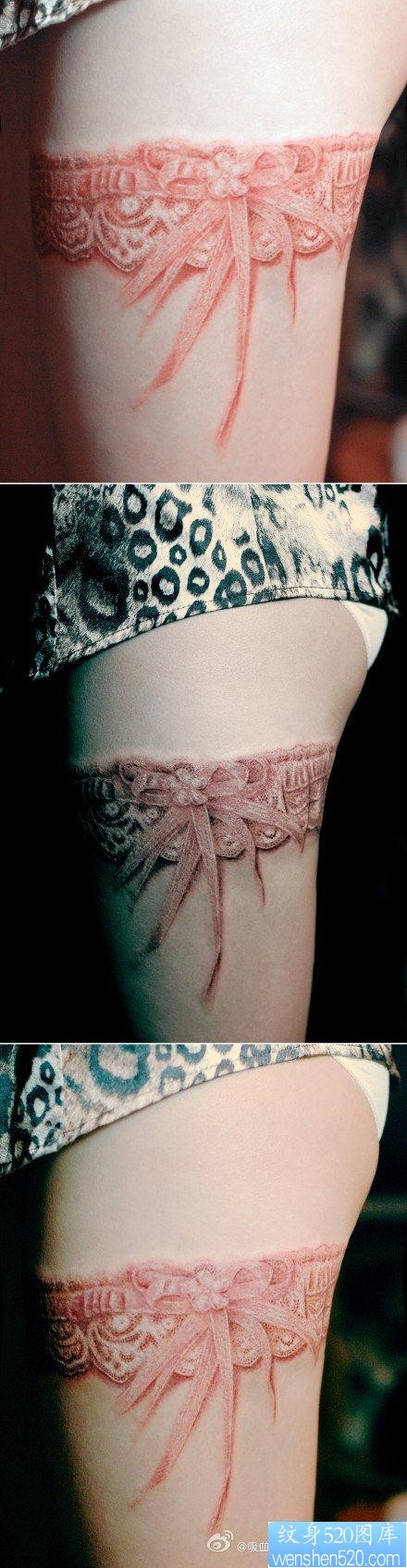 女人腿部性感流行的蕾丝纹身图片