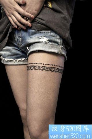 好看流行的女人腿部蕾丝纹身图片
