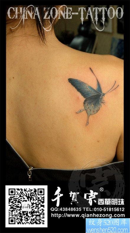 女人肩背漂亮好看的蝴蝶纹身图片