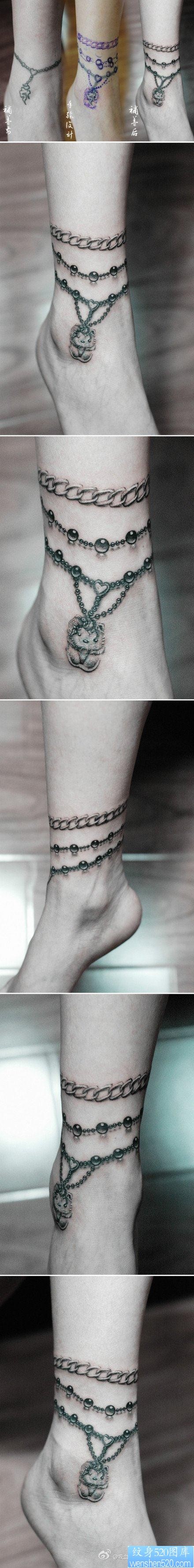 美女腿部唯美流行的脚链纹身图片