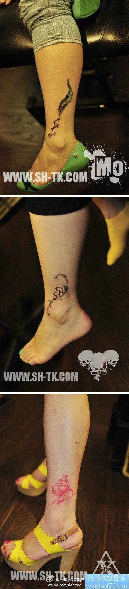 美女腿部唯美漂亮的彩色莲花纹身图片