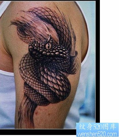 一手臂欧美3D蛇纹身图案