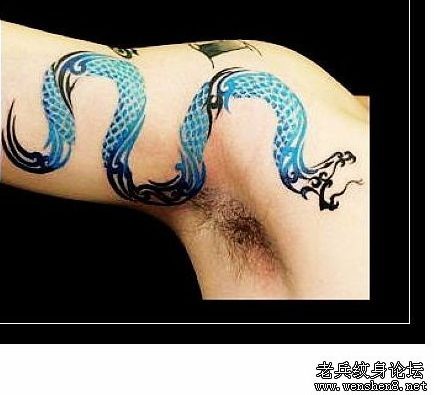 一张手臂彩色图腾蛇纹身图案
