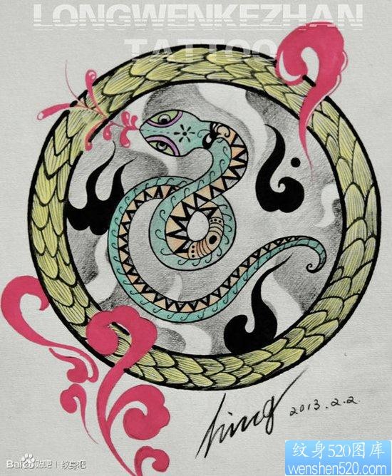 一张经典前卫的小蛇纹身手稿