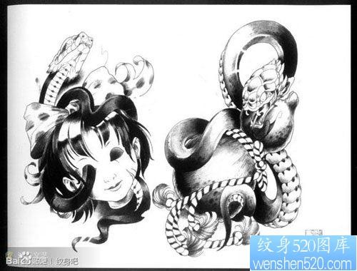 一张帅气经典的蛇与葫芦纹身图片