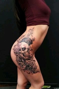 女性腿部好看的骷髅纹身