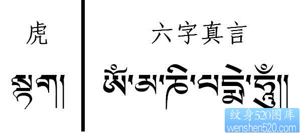 藏文文字纹身图片――虎字六字真言（藏文）纹身图片图案