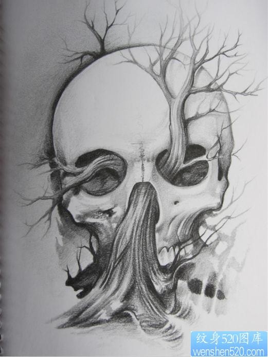 给喜欢骷髅的纹身爱好者推荐一张骷髅树纹身图片