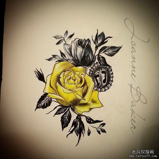 欧美彩色玫瑰纹身图案手稿