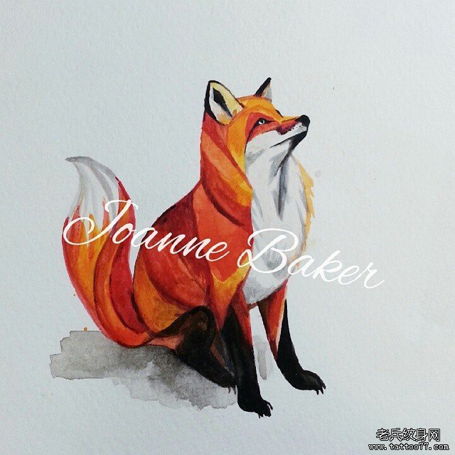 欧美彩色狐狸纹身图案手稿