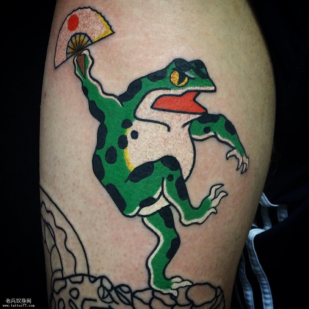 大腿日式青蛙纹身图案