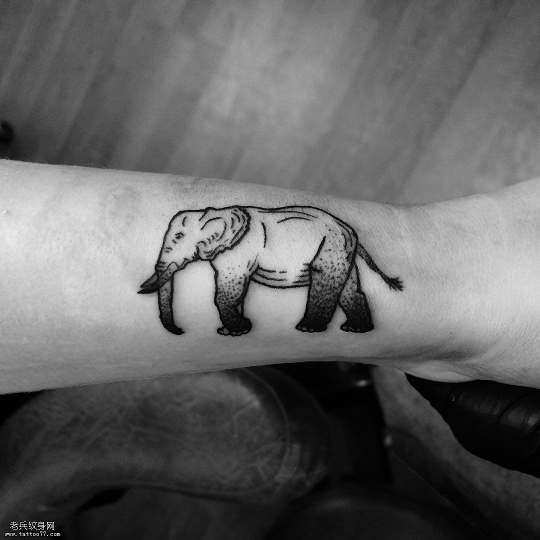 手臂点刺大象纹身图案