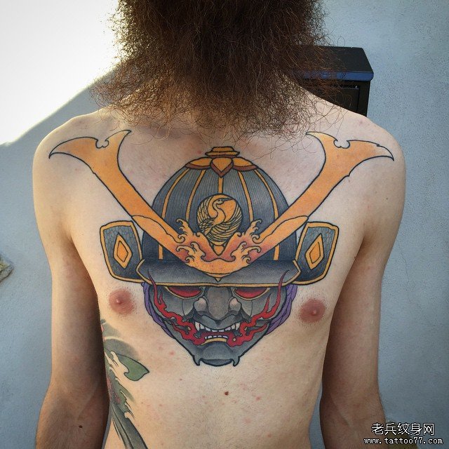 胸部传统鬼武士纹身tattoo图案