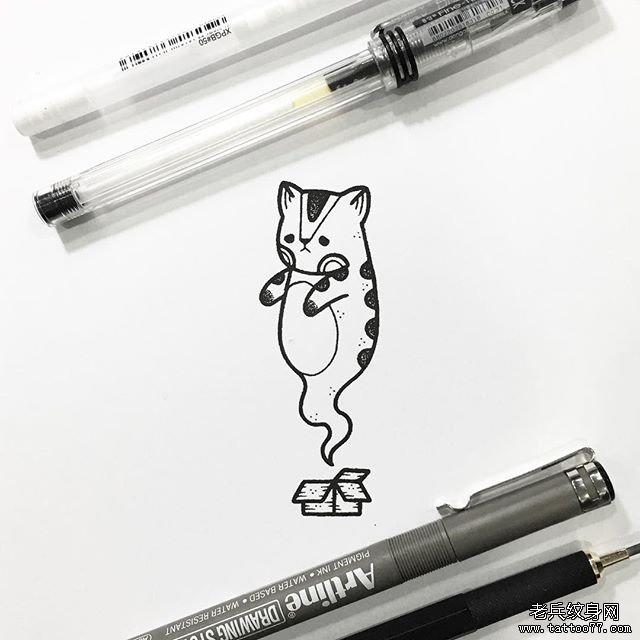 卡通猫咪纹身图案手稿