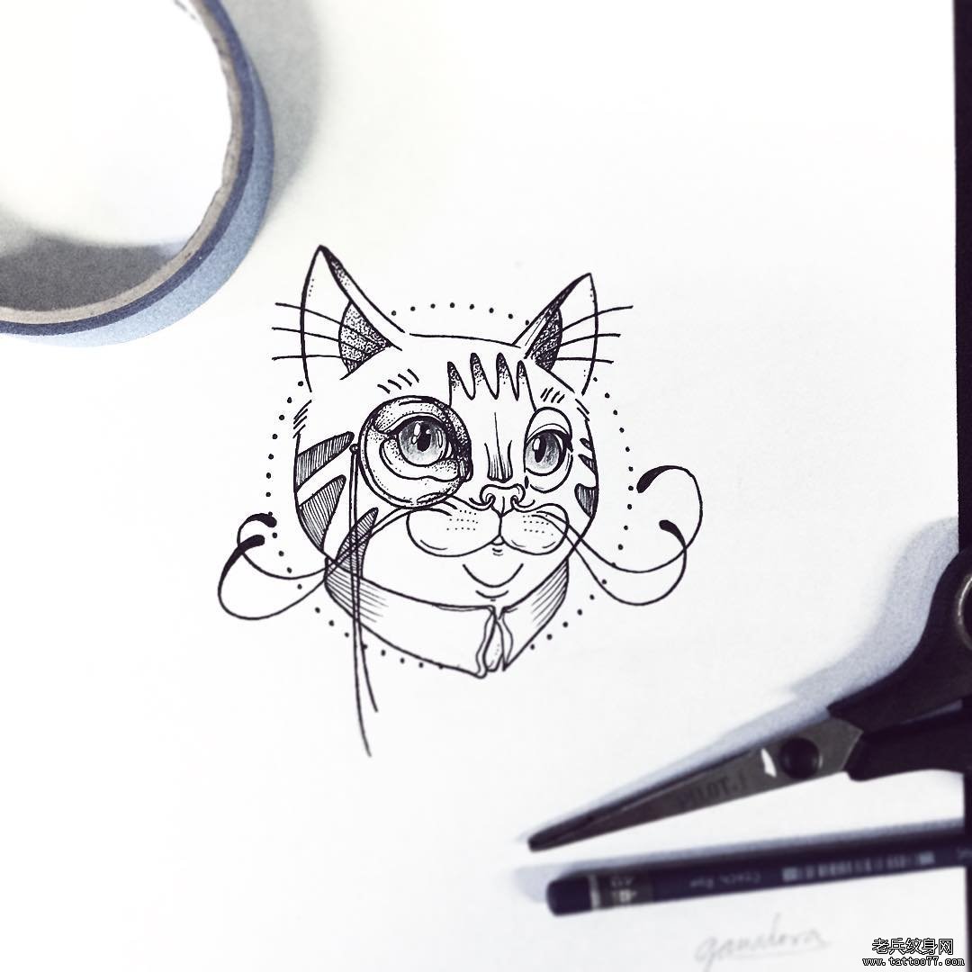 小清新猫个性tattoo纹身图案手稿