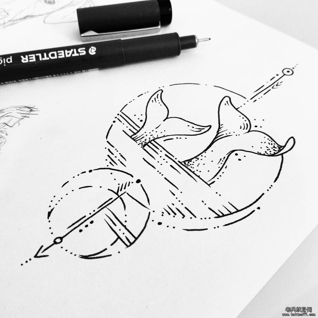 小清新几何鲸鱼尾巴简单纹身tattoo图案手稿