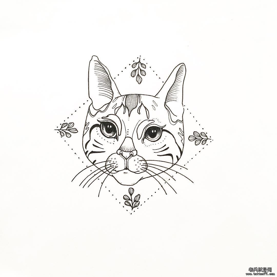 小清新猫几何纹身tattoo线条图案手稿