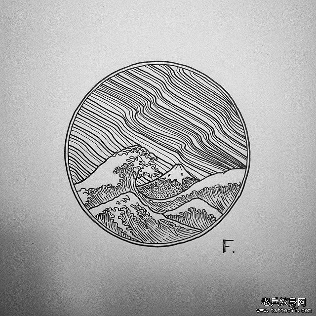 几何线条海浪纹身小图案手稿