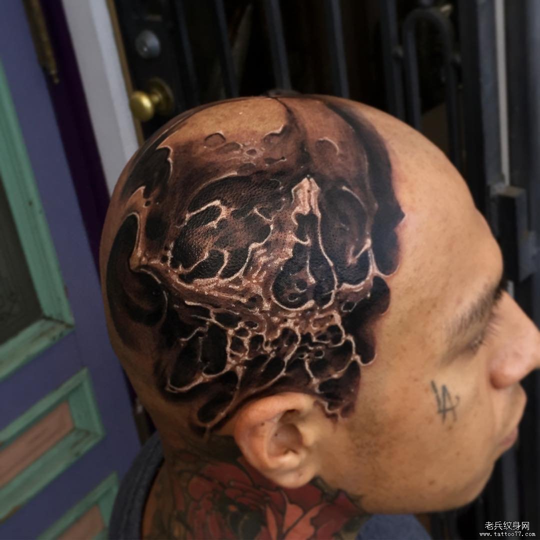 男性个性的头部骷髅暗黑系纹身图案