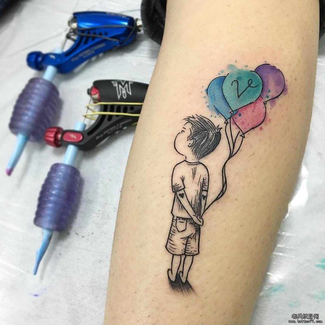 小臂彩绘气球卡通人物纹身图案