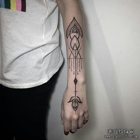 小臂几何梵花线条tattoo纹身图案