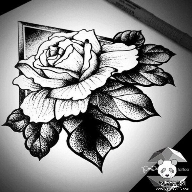 欧美点刺玫瑰tattoo纹身图案手稿