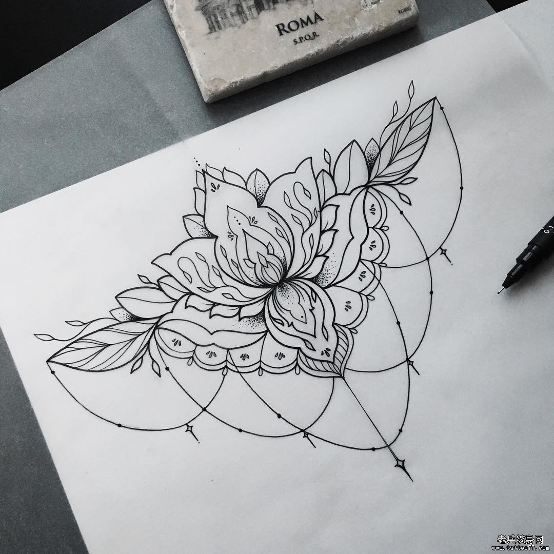欧美梵花纹身点刺图案手稿