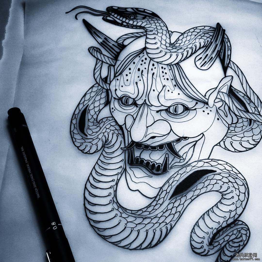 school般若蛇个性纹身图案手稿
