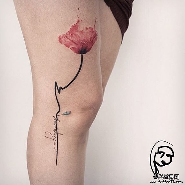 大腿欧美小清新花卉纹身图案