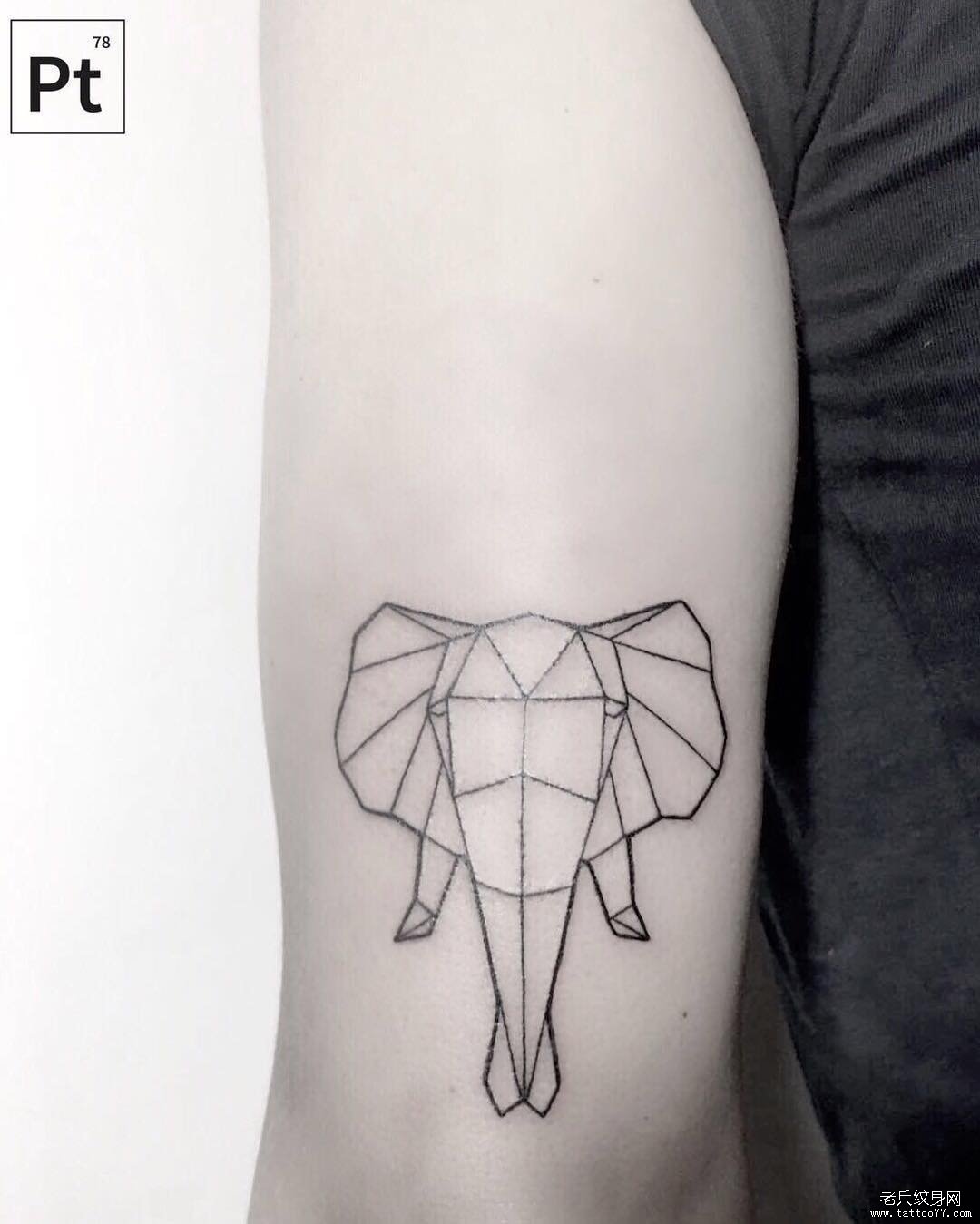 大臂几何小清新线条大象纹身图案