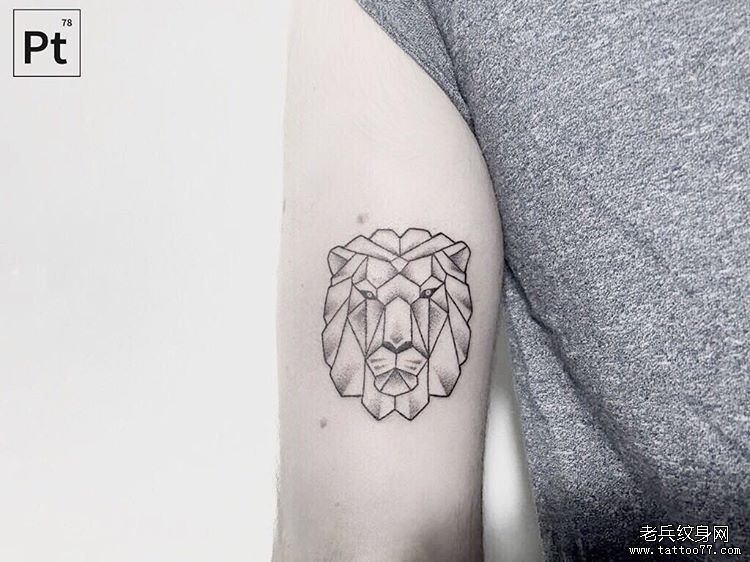 大臂线条点刺几何狮子纹身图案