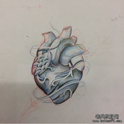 欧美school心脏纹身图案手稿
