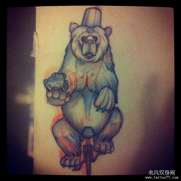 欧美school狗熊纹身图案手稿
