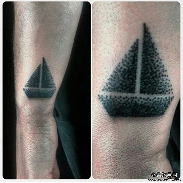小臂欧美点刺几何帆船简约纹身图案