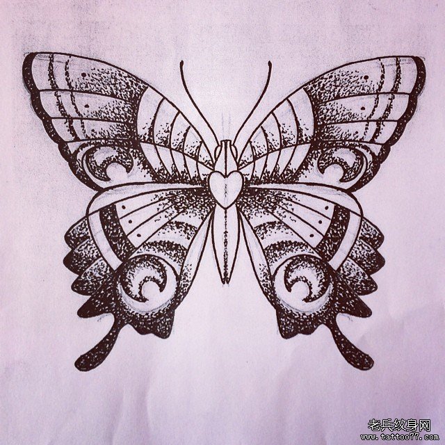 欧美点刺蝴蝶纹身图案手稿