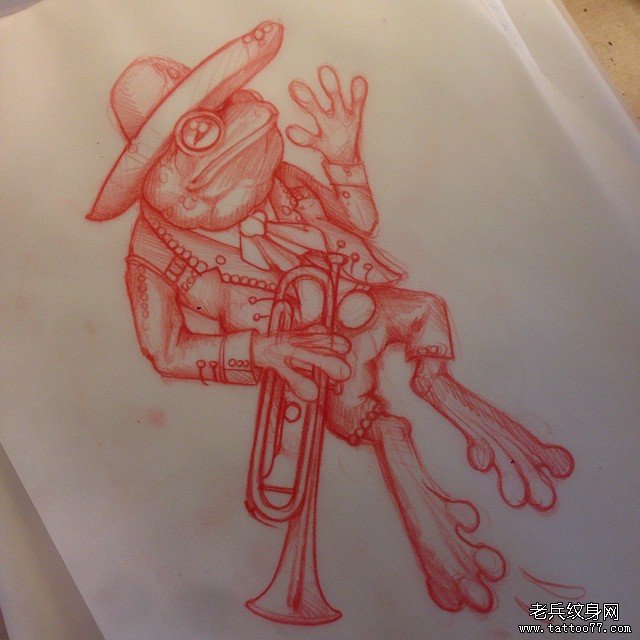欧美school青蛙牛仔纹身图案手稿