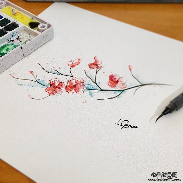 小清新花卉纹身图案手稿