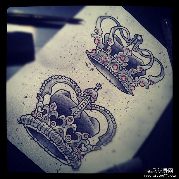 欧美皇冠纹身图案手稿