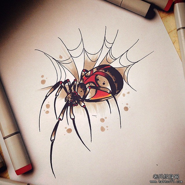 欧美school蜘蛛纹身图案手稿