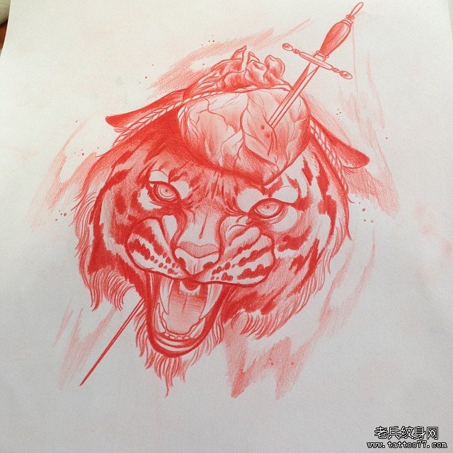 欧美school老虎纹身图案手稿
