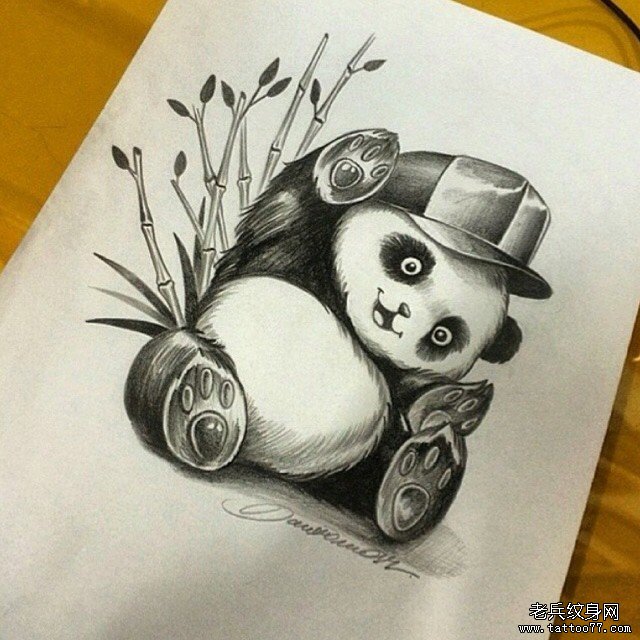 欧美卡通熊猫纹身图案手稿