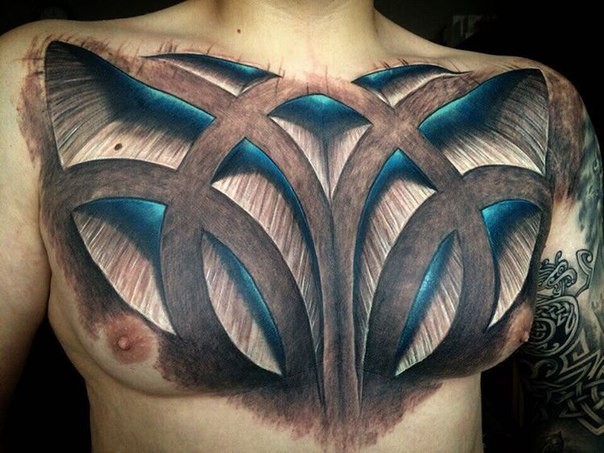 胸部3d彩色的大饰品纹身图案