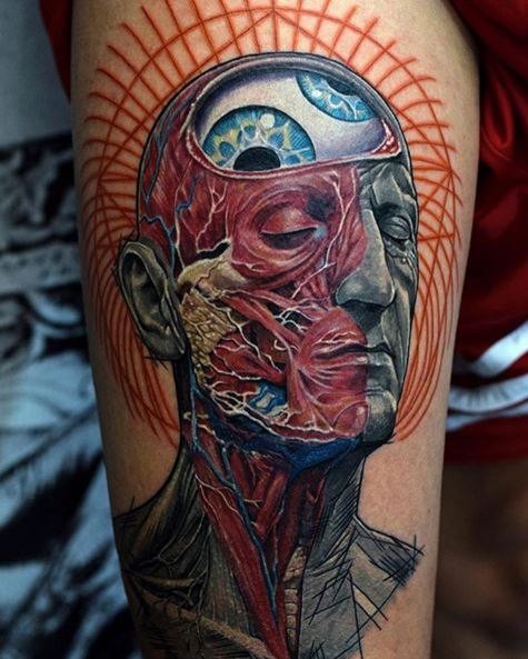 梦幻式彩色人体面部器官手臂纹身图案