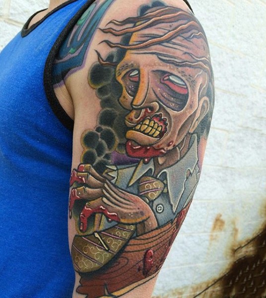 手臂可怕的卡通彩色僵尸纹身图案