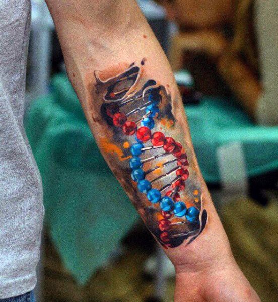 手臂3D逼真的彩色DNA符号纹身图案