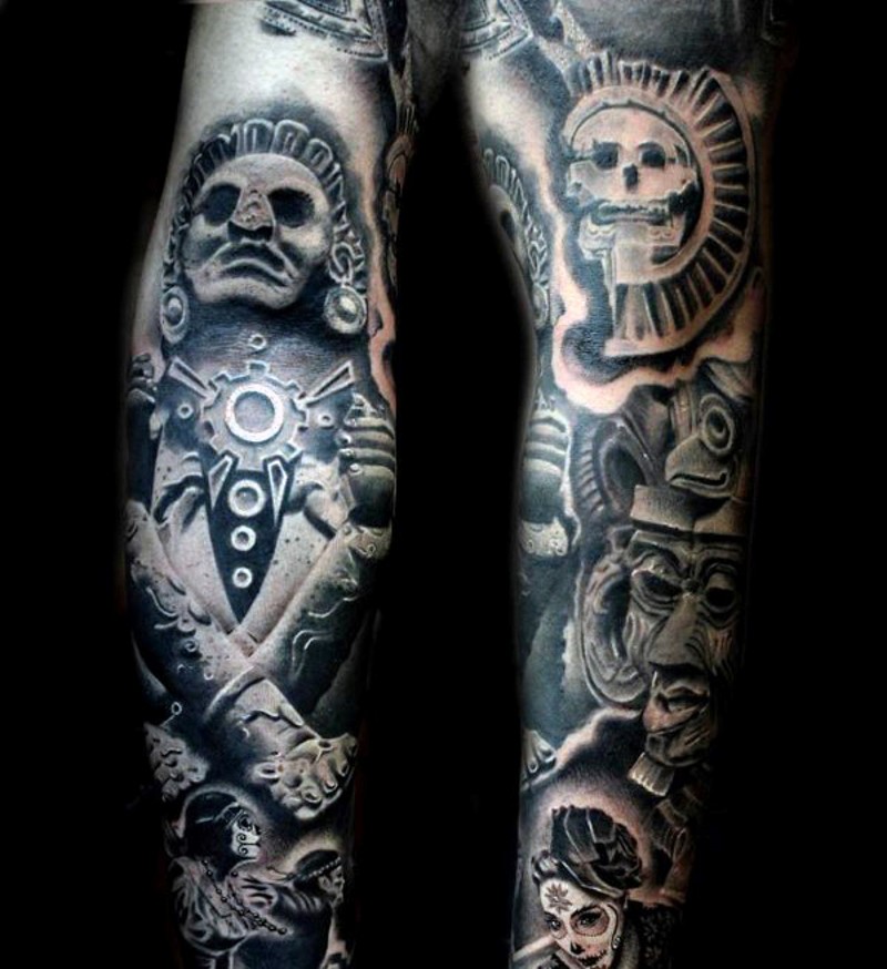 手臂3d黑色的部落雕像纹身图案
