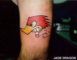 卡通小鸟与雪茄彩色纹身图案