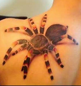 写实的3D蜘蛛肩部纹身图案