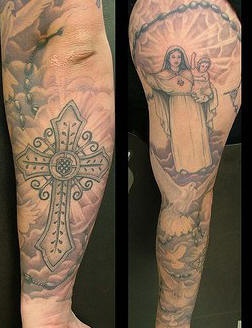圣母与十字架鸽子纹身图案