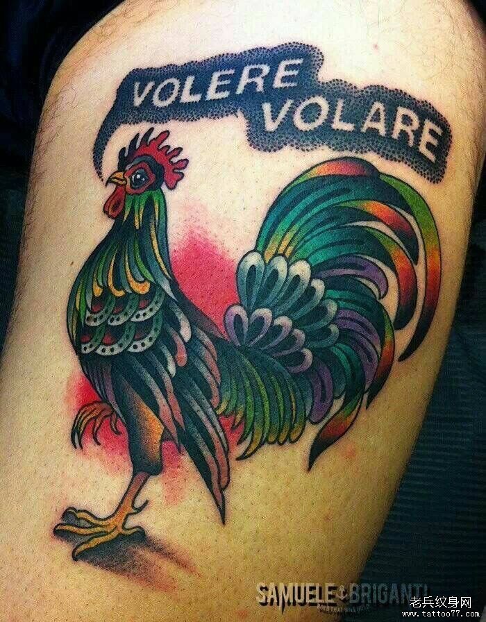大腿公鸡彩绘纹身图案